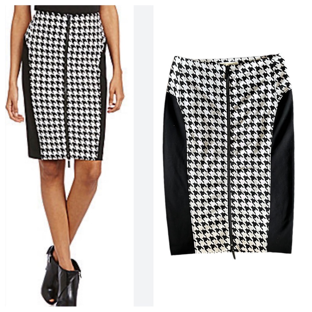 Michael Michael Kors Houndstooth Seamed Pencil Skirt With Zipper Front
